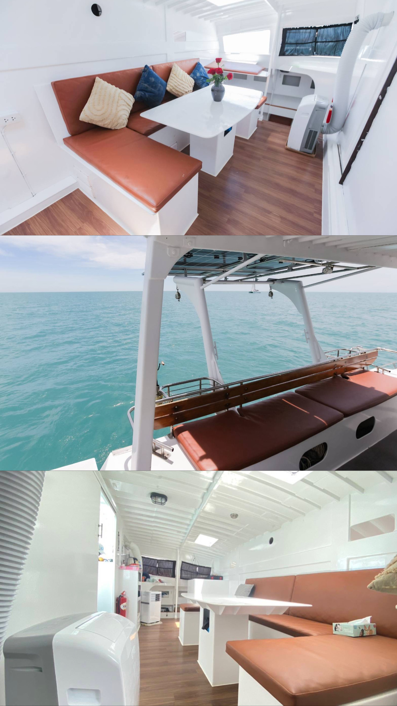 Gavina catamaran interior and shaded seating