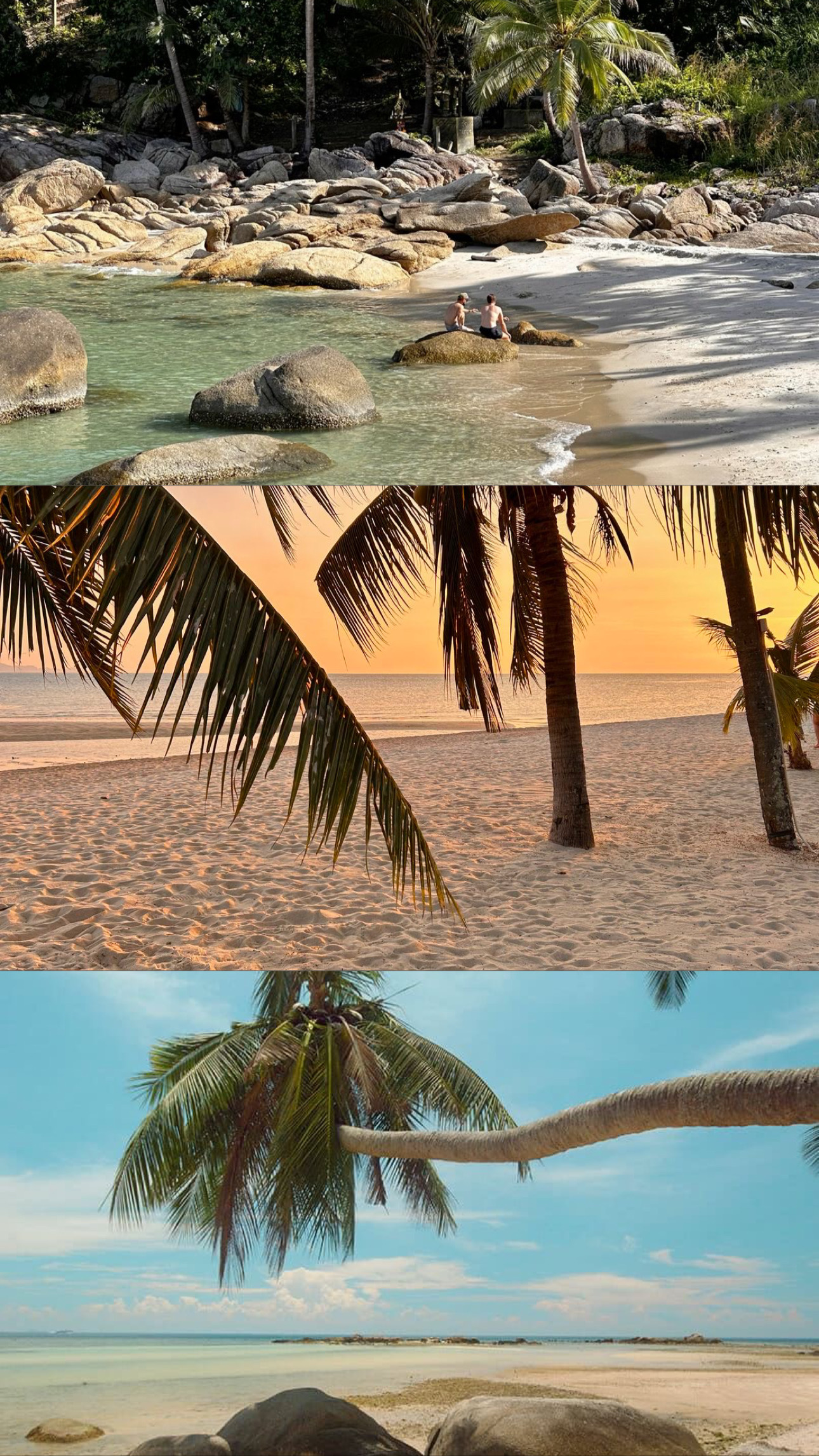 Quiet rocky beaches and sunset on Koh Phangan