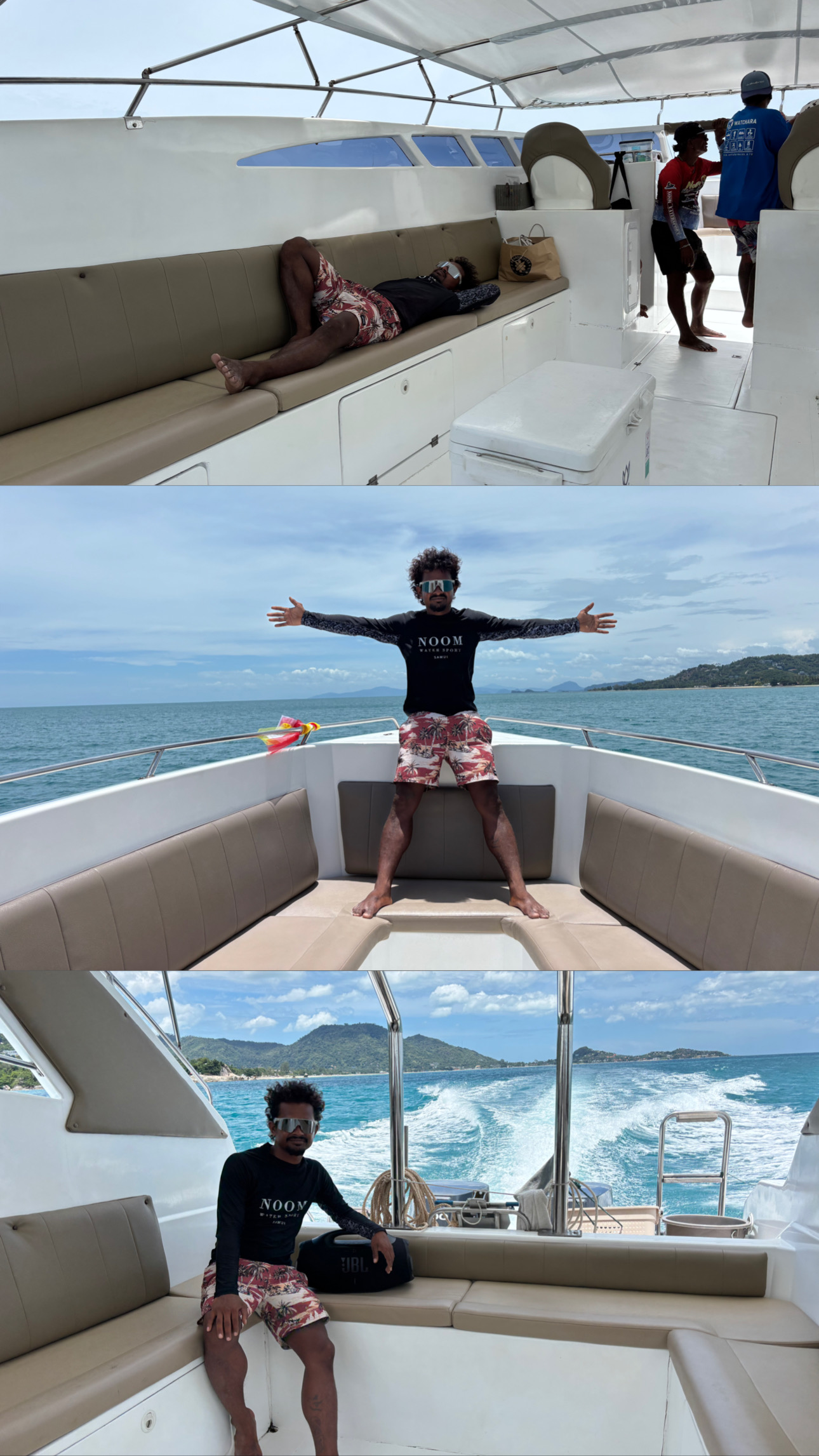 NOOM crew relaxing aboard the private speedboat