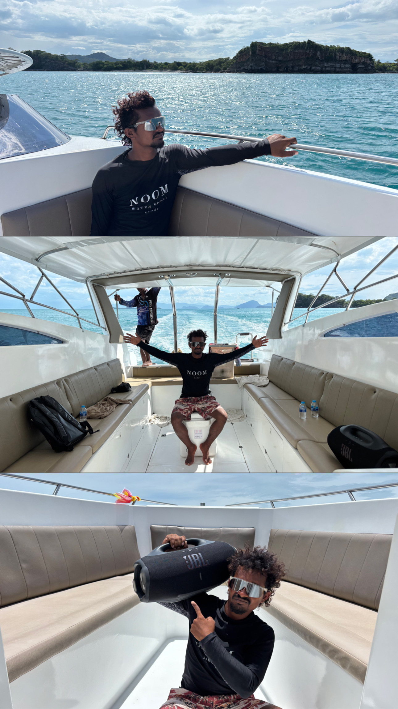 NOOM crew aboard the private speedboat